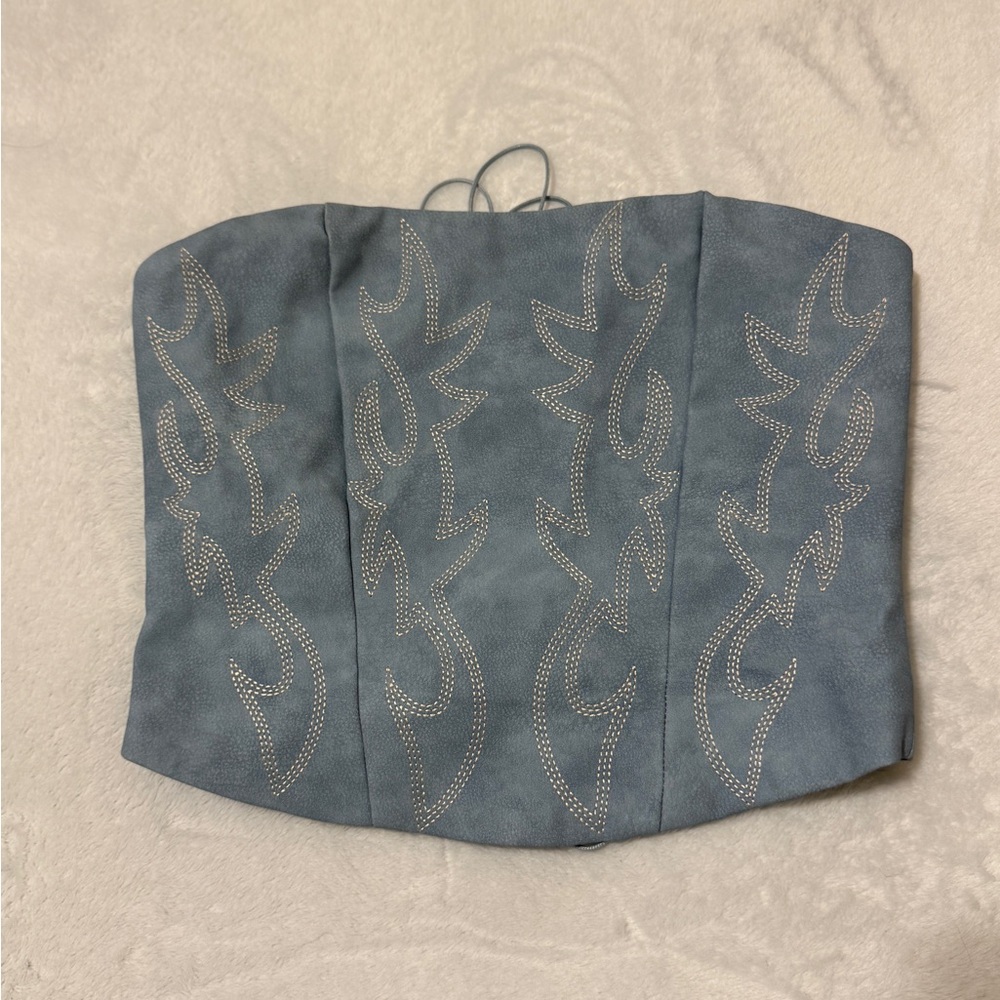 Embroidered Blue Corset Women's Top